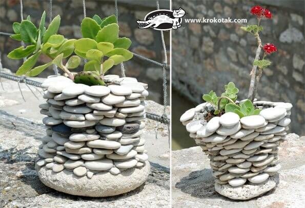 Floreros o macetas con piedras
