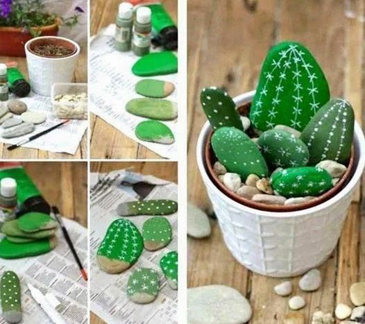 Hacer cactus con piedras para decorar