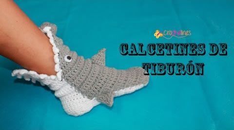 DIY pantunflas calcetines tiburón a crochet