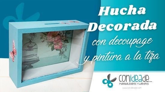 DIY decora una hucha de madera con decoupage