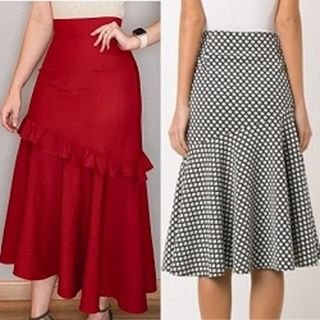 Falda peplum con volante en diagonal