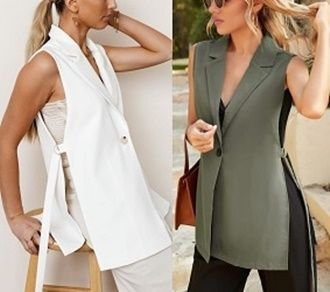 Chaleco para mujer con cuello y apertura en los lados